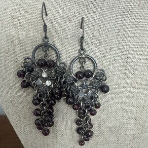 Elegant Burgundy and Silver Dangle Earrings